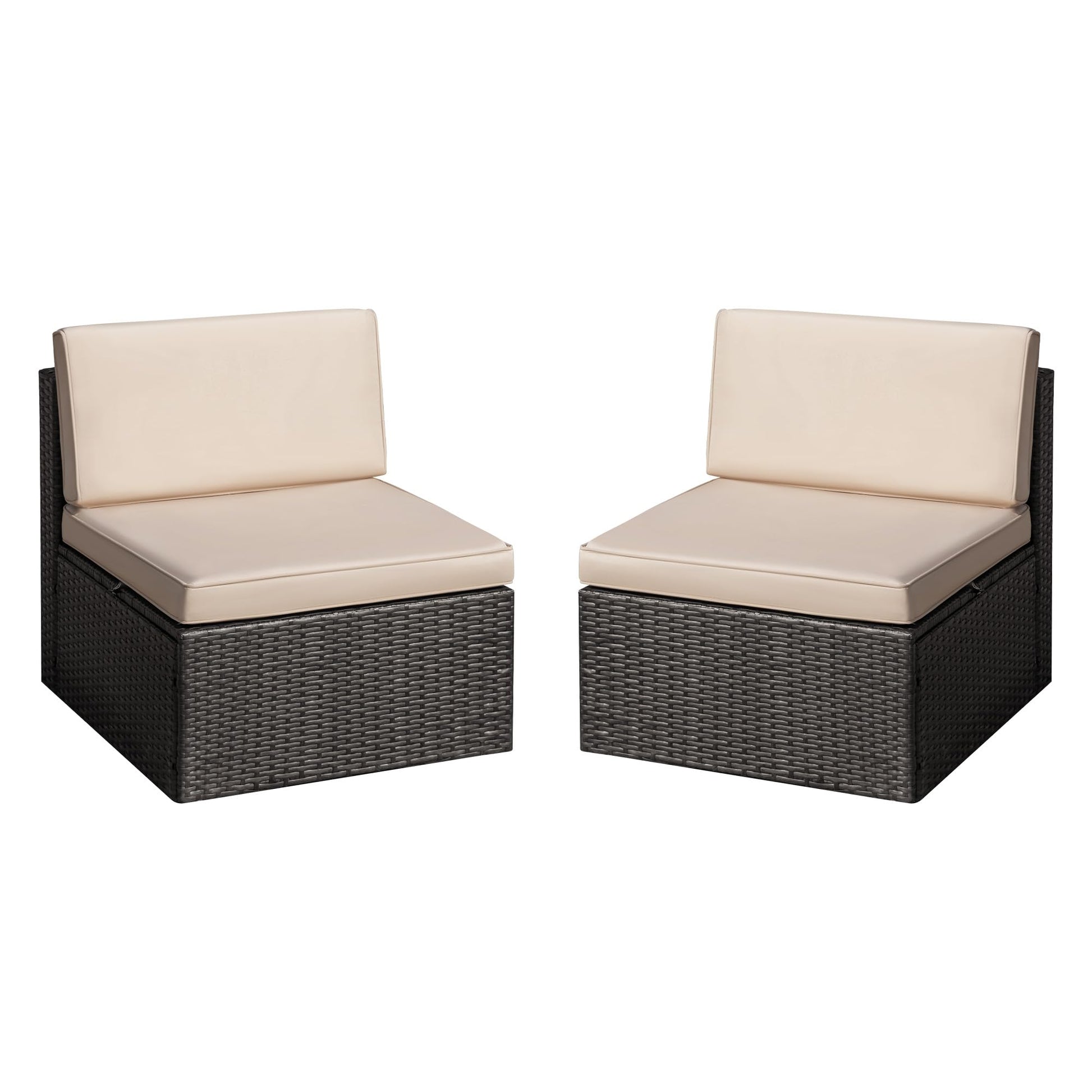 Greesum 2 Piece Patio Conversation Set Wicker Rattan Furniture Outdoor Sofa with Cushions,Pillows and Glass Table for Porch,Lawn and Yard, Beige - WoodArtSupply