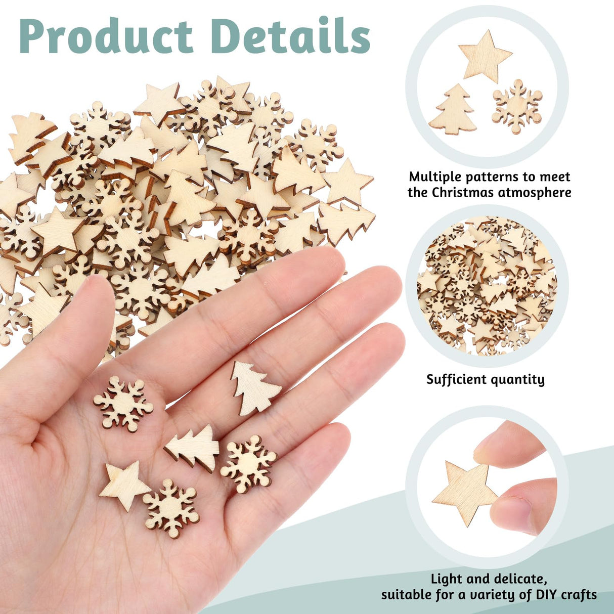 JJUNW 100Pcs Unfinished Wooden Stars Ornaments, Cutout Blank Wood Pieces Star, 0.59'' Small Wooden Stars for Crafts, Natural Wooden Cutouts Ornaments for Christmas Wedd (Christmas Tree Snowflake Star) JJUNW