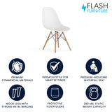 Flash Furniture Elon Series White Plastic Chair with Wooden Legs for Versatile Kitchen, Dining Room, Living Room, Library or Desk Use Flash Furniture