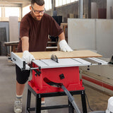 Table Saw, MERXENG 10 Inch 15A Multifunctional Saw With Stand & Push Stick, 90° Cross Cut & 0-45° Bevel Cut, 5000RPM, Adjustable Blade Height for Woodworking, Red MERXENG