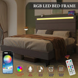 Forrise Full Size Upholstered Bed Frame with LED Lights and USB Ports - Modern Noise-Free Design in Grey Forrise