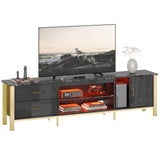 Bestier TV Stand for 75/80/85/90 Inch TV, LED Gaming Entertainment Center, Modern TV Cabinet with Glass Shelves for Living Room, 2 Storage Drawers & Cabinets for Bedroom, Black Glossy Bestier