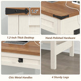 YOMILUVE Farmhouse Computer Desk with 2 Drawers, 39 Inch Small Office Computer Desk with Power Outlets, Compact Writing Study Desk for Small Spaces, Antique White YOMILUVE