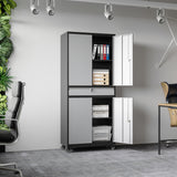 BYNSOE Metal Storage Cabinet with Wheels Metal Garage Cabinet with Adjustable Shelves Tool Storage Cabinet with 1drawer Steel Locker Cabinet with Lock for Home Garage(Black Gray-73 4 casters) BYNSOE