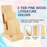 2 Pieces 3-Tier Pine Wood Literature Holder pamphlet display stand Trifold Brochure Organizer Flyer Holder Postcard Display and Countertop Wooden Display Stand Book Display for Magazine Pamphlet DOSTATNI