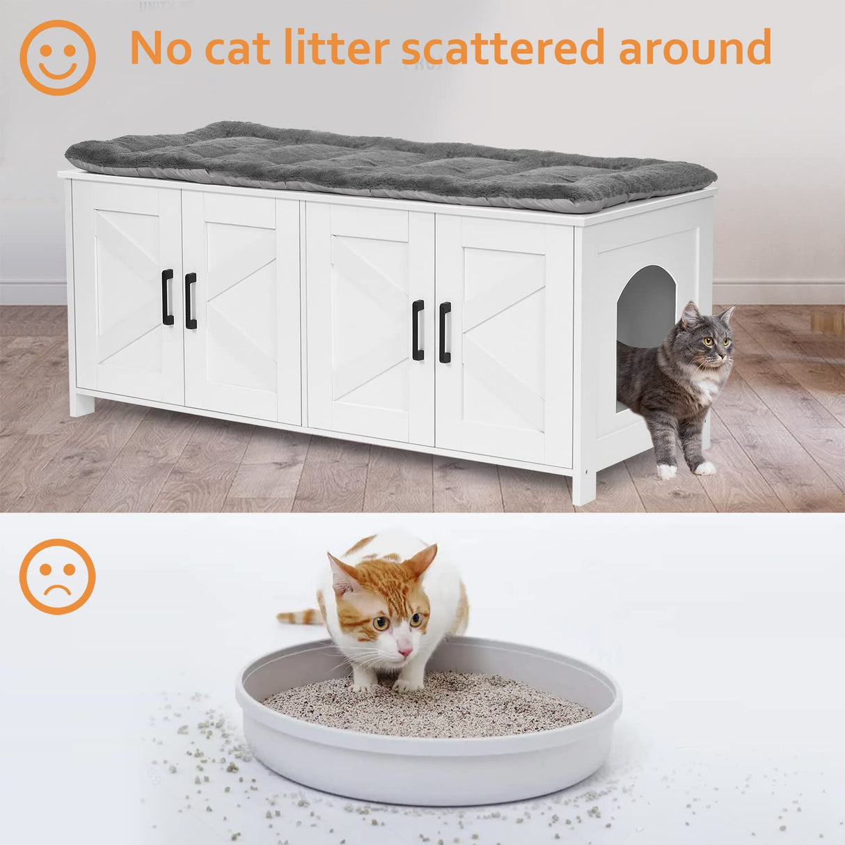 Homhedy Cat Litter Box Enclosure For 2 cats, Litter Box Furniture Hidden with Double Room,Wooden Cat Washroom Furniture,Cat House,47.2”L x 19.7”W x 19.7”H,White Homhedy