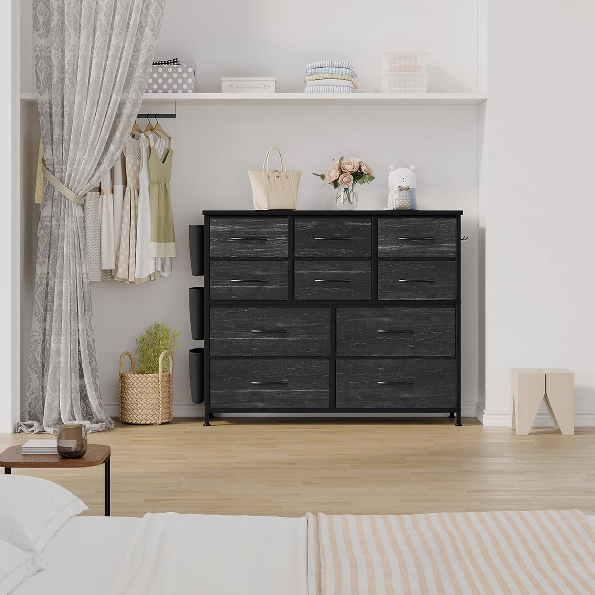Jojoka Dresser for Bedroom with 10 Drawers, Dressers & Chest of Drawers, Fabric Storage Drawer with Side Pockets for Kids Room, Closet, Hallway, Entryway, Living Room (Black) Jojoka