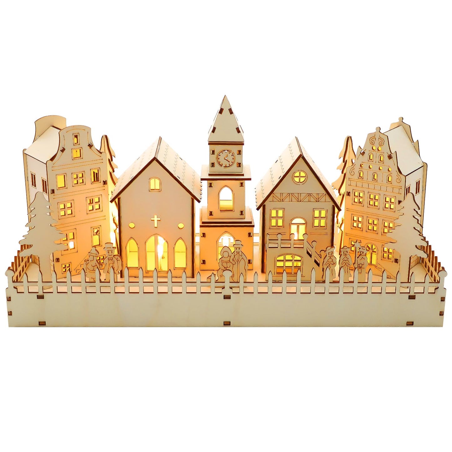 CCINEE Pre-Lit Christmas Village House LED Wooden Christmas Scene House with Lights Battery Operated Luminous Farmhouse Christmas Desktop Decoration for Xmas Party Tabletop Mantle Decor