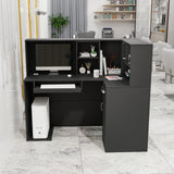 Modern Reception Desk, Moveable Shelves and Lockable Drawers, Retail Checkout Counter Table, for Lobby Beauty Salon Office (Black) OmySalon