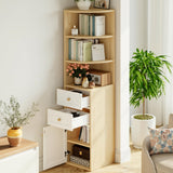 IRONCK Corner Bookshelf and Bookcase, 71" H Wooden Book Shelves 3 Tier with Drawers and Storage Cabinet for Living Room, Office, Bedroom, Oak and White IRONCK