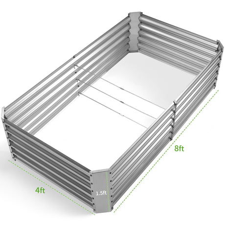 Land Guard Metal Raised Garden Bed for Gardening, 8x4x1.5ft Galvanized Raised Garden Bed, Planter Boxes Outdoor for Vegetables, Fruits and Flowers (Silver) Land Guard