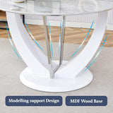 TesNus Round Dining Table Set for 4 with Chairs,Marble Top Pedestal Table and White Faux Leather Chairs, Modern Circular Kitchen Dining Table Set for Apartment, Modern Home,New House for 4 People TesNus