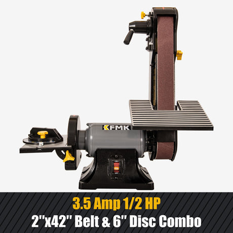 KFMK 2x42 in. Belt Sander & 6" Disc Sander Combo, 3.5Amp Bench Belt Sander for Woodworking & Metalworking, 1/2HP Belt Sander for Knife Making and Sharpening KFMK