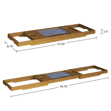 Acacia Bathtub Tray - Natural Wood Tray with Extended Sides, Wine Glass Holder, Book, Phone, or Tablet Rest - for Bath Accessories by Home-Complete Home-Complete