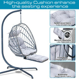 Hanging Egg Chair with Stand and Leg Rest – Rattan Wicker Swing Hammock Chair, UV-Resistant Cushion, Heavy-Duty Frame for Indoor & Outdoor Patio, Bedroom, Balcony, Garden – 330 lbs Capacity. Outlux