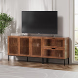 BVIUNTWO Storage Cabinet,75" Farmhouse Buffet Cabinet with Metal Base and Adjustable Shelves,Sideboard Coffee Bar Cabinet with 3 Doors for Kitchen,Dining Room,Living Room,Brown BVIUNTWO