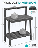 SERWALL Potting Bench Outdoor with Storage, 3-Tier HDPE Gardening Table with Angled Legs & Tool Hooks, All-Weather Heavy Duty Potting Table for Patio, Backyard, Garden, Gray SERWALL