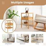 LOKO Bamboo Nightstands Set of 2, Wood Bedside Tables with Pull-Out Drawer & Storage Shelf, Simple Style End Tables for Bedroom, Living Room, Office, Study, Natural LOKO