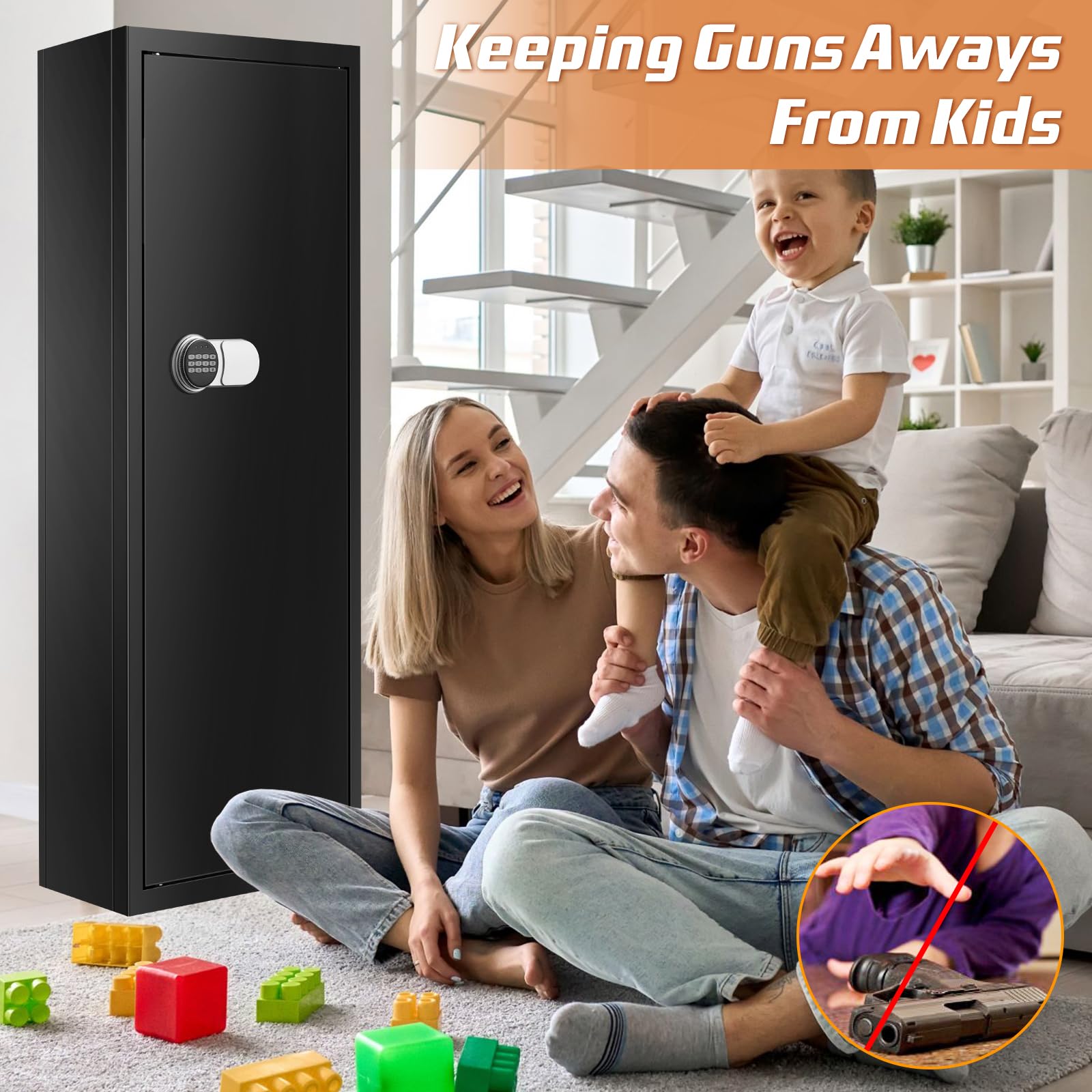 [Upgraded] 6-8 Fireproof Gun Safe Rifle, 51" Deeper and Larger Long Gun Safes for Home, Heavy Duty Anti-Theft Gun Cabinets for Rifles with 3 Pistol Rack & Silent Mode (Us Stock) - WoodArtSupply