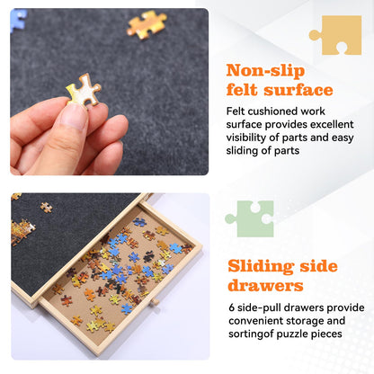 1000 Piece Wooden Jigsaw Puzzle Board 6 Drawers 30”X 22”Rotating Puzzle Table|Felt Cushion Felt Surface and Translucent Cover Mat，360°Turntable Portable Puzzle Tables for Adults and Kids