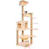 BEWISHOME Wood Cat Tree for Indoor Cats Large Adult, Cat Tower with 2 Hammocks,Sisal Scratching Post,Multi-Level,Washable Removable Cushions and Dangling Ballor Fun Play Cat Condo (Beige 62.2") MMJ61Y BEWISHOME
