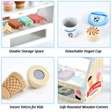WHOHOLL Wooden Ice Cream Counter Playset for Toddler Girl Toys, Play Store Pretend Toy Food Play Kitchen Accessories with Fake Money & Coin, Gifts for 3-8 Year Old Kids WHOHOLL