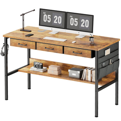 Maihail Small Desk with Drawers for Bedroom, Small Vanity Desk Without Mirror, 47.2inch, Writing Desk with Bookshelf, Computer Desk with Storage Drawers, Vanity Table no Mirror Rustic Brown