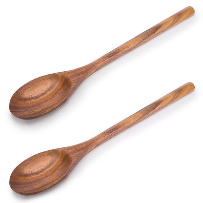 HAKSEN 2PCS Wooden Cooking Spoons, Wooden Kitchen Utensil Large Cooking Spoon for Cooking Serving Mixing