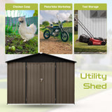 8' x 6' Outdoor Storage Shed, Sturdy Metal Building w/Lockable Doors for Garden, Backyard, Poolside and Lawn, Brown LINKHOO