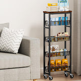 Honest Slim Storage Cart 4-Tier Slim Rolling Cart with Metal Frame and Wooden Top, 6.3 Inches, Storage Cart for Kitchen, Dining Room, Living Room, Bathroom, Home Office, Rustic Brown and Black HONEST OUTFITTERS