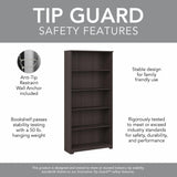 Bush Furniture Cabot Tall 5 Shelf Bookcase | Large Open Bookshelf in Heather Gray | Sturdy Display Cabinet for Library, Living Room, and Home Office Bush Furniture