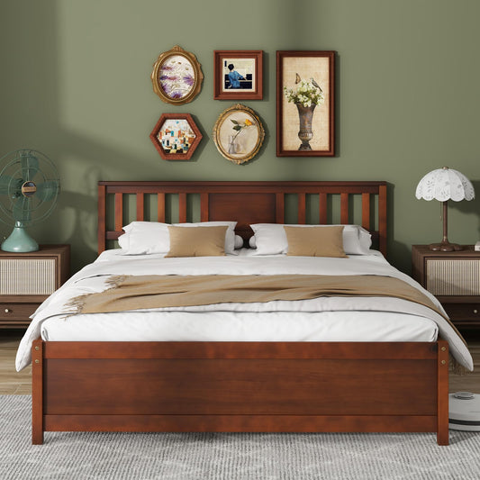 Giantex Mid Century Walnut Queen Size Solid Wood Platform Bed Frame with Headboard and Slat Support - WoodArtSupply