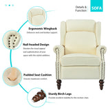 Christopher Knight Home 29.75" Push Back Recliner Chair,Upholstered Recliner Armchair with Classic Wing Back and Solid Gourd-Shaped Wooden Legs, Beige Christopher Knight Home