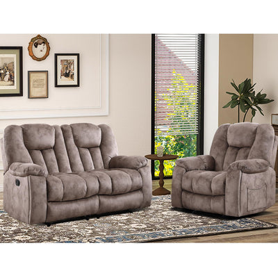 EBELLO 2 Piece Reclining Living Room Set, Soft Fabric Manual Recliner Sofa Set, Included Recliner Chair with Massage and Heat and Loveseat Daul Recliner, Light Brown(Recliner+Loveseat)