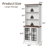 Bevfint 72" Tall Bookcase, White and Brown Design Large Floor Standing Bookshelf, 5 Tier Shelves with Door Storage Cabinet for Living Room Hallway Kitchen Home Office Bedroom, with Glass Door - 5 Tier Bevfint