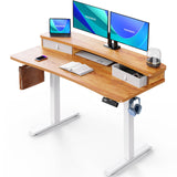 HUANUO 48″ x 24″ Electric Standing Desk with 2 Drawers, C-Clamp Mount Compatible, Height Adjustable Computer Desk, Home Office Stand Up Desk with 4 Preset Heights & 2 Hooks, Light Vintage HUANUO
