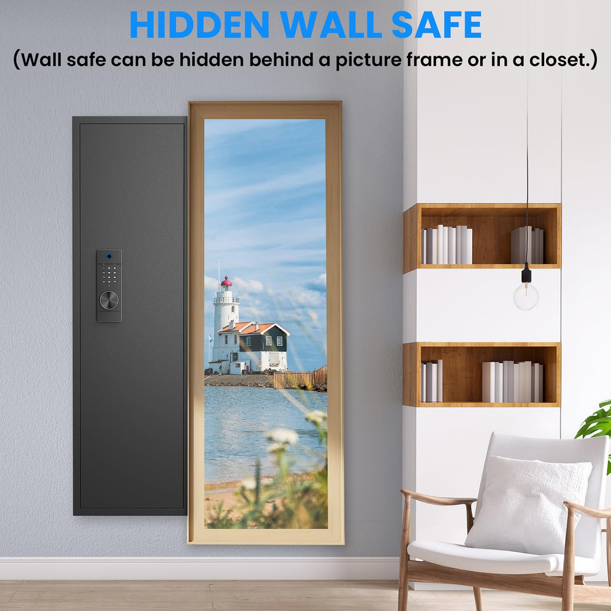 Gareinwuds 53" in-Wall Hidden 5-6 Gun Safe | Fingerprint Touch Panel Lock Quick Access | Adjustable Shelves & Gun Stock | Heavy Duty Steel Security Cabinet | Firearm Valuables Storage Gareinwuds