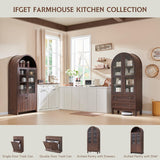 IFGET 71" Tall Arched Kitchen Pantry Cabinet, Wood Kitchens Storage Cabinets with 2 Large Drawers and Adjustable Shelves, Modern Farmhouse Versatile Cupboard for Kitchen, Dining Room, Bathroom, Brown IFGET