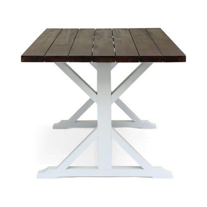 GDFStudio Rustic Farmhouse Acacia Wood Dining Table, Dark Brown and White - WoodArtSupply