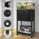 BEURUKU 5-10 Gallon Fish Tank Stand, Heavy Duty Aquarium Stand with Cabinet & Power Outlets for Fish Tank Accessories Storage, Double Tank Stand 20.5" L* 11" W Tabletop, 220LBS Capacity Black BEURUKU