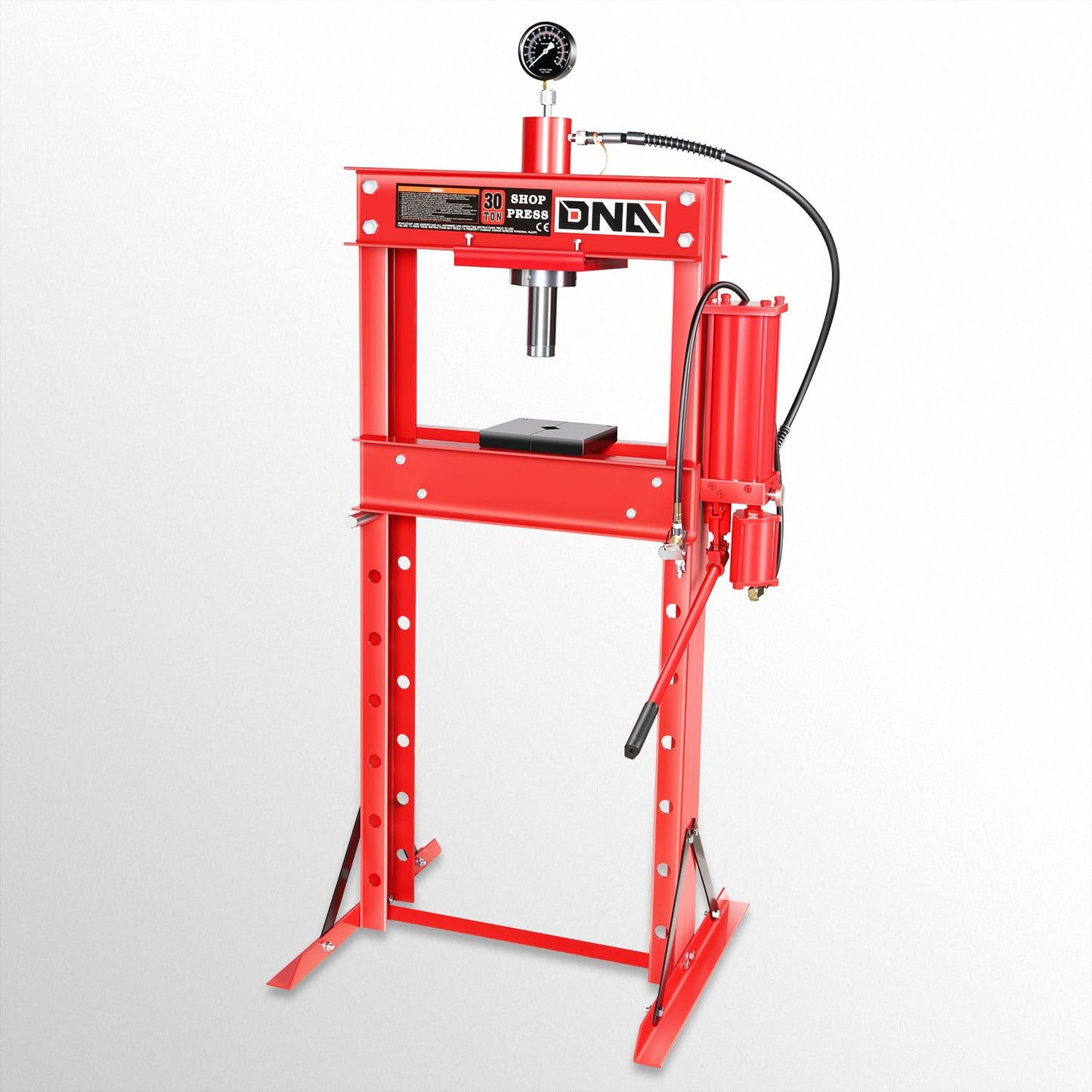 DNA MOTORING 30 Ton Air Hydraulic Shop Press with Plates, H-Frame Garage Floor Press, 30T / 66139lbs, Adjustable Working Table Height, TOOLS-00292, Red - WoodArtSupply