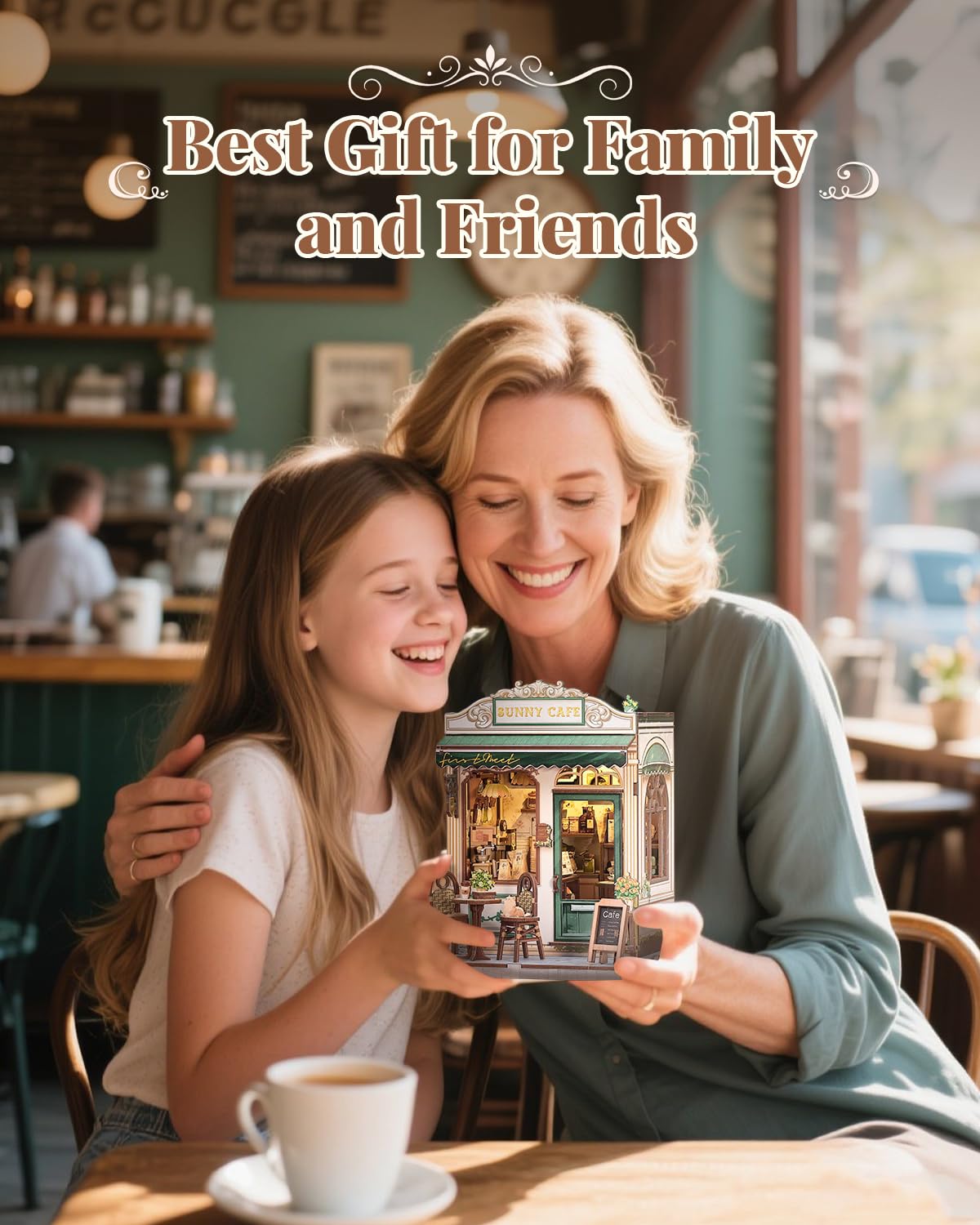 CUTEBEE Book Nook Kit - DIY Miniature House Dollhouse Kit for Adult and Teens, Booknook Bookshelf Decor Alley Model Build with LED Light, Gifts for Family and Friends (Sunny Cafe) CUTEBEE