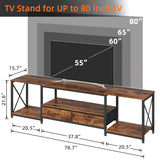 GYIIYUO TV Stand with Fabric Drawers for 80 85 Inches TV - Entertainment Center and Industrial TV Console Table with Open Storage Shelves for Living Room, Bedroom- 79.1" Rustic Brown GYIIYUO