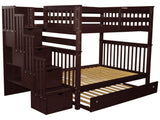 Bedz King Stairway Bunk Beds Full Over Full with 4 Drawers in The Steps and a Twin Trundle, Dark Cherry Bedz King