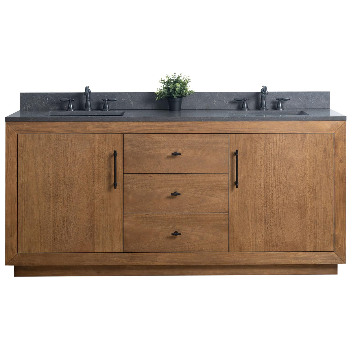 Vanity Art 72 inch Double Sink Bathroom Vanity, Vanity Cabinet with Doors and Shelf, Modern Wood Bathroom Vanity with Black Marble Top, Solid Wood Frame, 3 Functioning Drawers, VA70-72-DT-B Vanity Art
