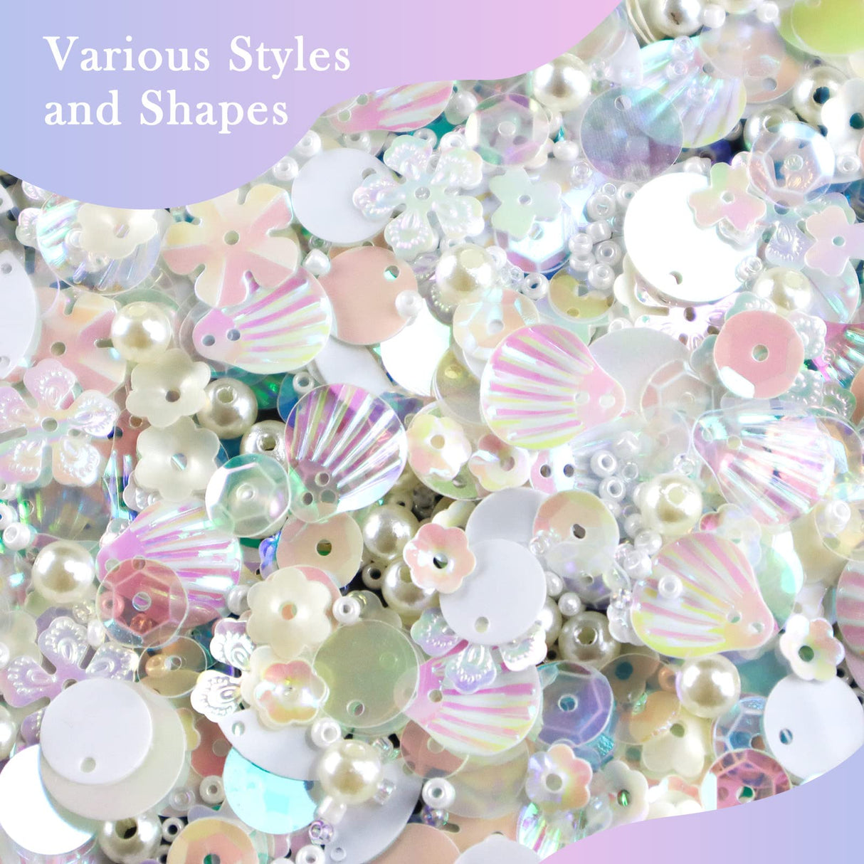 LEEFONE Mixed Clear White Sequins and Spangles Beads Craft Supplies, Crystal Iridescent Spangles and Pearl Beads, Variety Sequins Beads for Crafts, Sewing, DIY Art Crafts, Embroidery LEEFONE