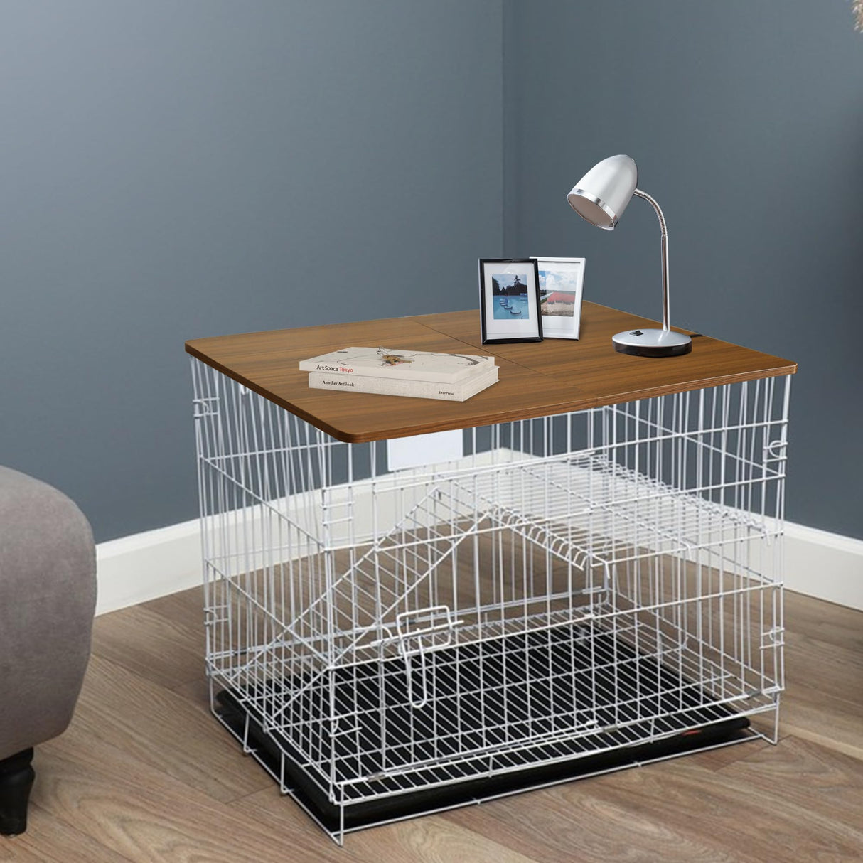 Deblue Foldable Dog Crate Topper, Crate Topper for 48in Wire Dog Cages, Wooden Dog Kennel Table Top for Large Dog, Foldable, Portable (for 48 in Crate, Only Topper) Deblue