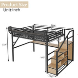 Queen Size Loft Bed with Stairs and Desk, Heavy Duty High Loft Bed Queen with Storage, Upper Shelf and Wardrobe for Kids Teens, Adults Teens No Box Spring Needed, No Noise, Black Duxelifin