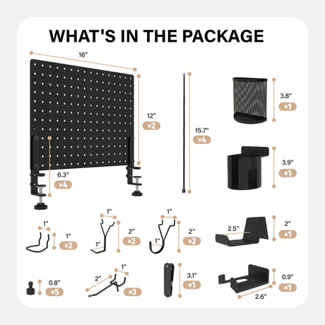 HUHOLE 32 x 12 inch Clamp On Desk Pegboard, Black Metal Desktop Organizer, Desk Accessories for Gaming & Office, Versatile Clamp-On Pegboard for Organization and Storage HUHOLE
