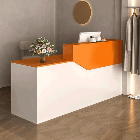 Tazyee Modern Reception Desk with Lockable Drawer & Shelves, 39.4"-110" Front Desk Counter for Salon, Office, Retail Store, Lobby, Home Office Orange + White Right 59.1"x23.6"x39.4" Tazyee